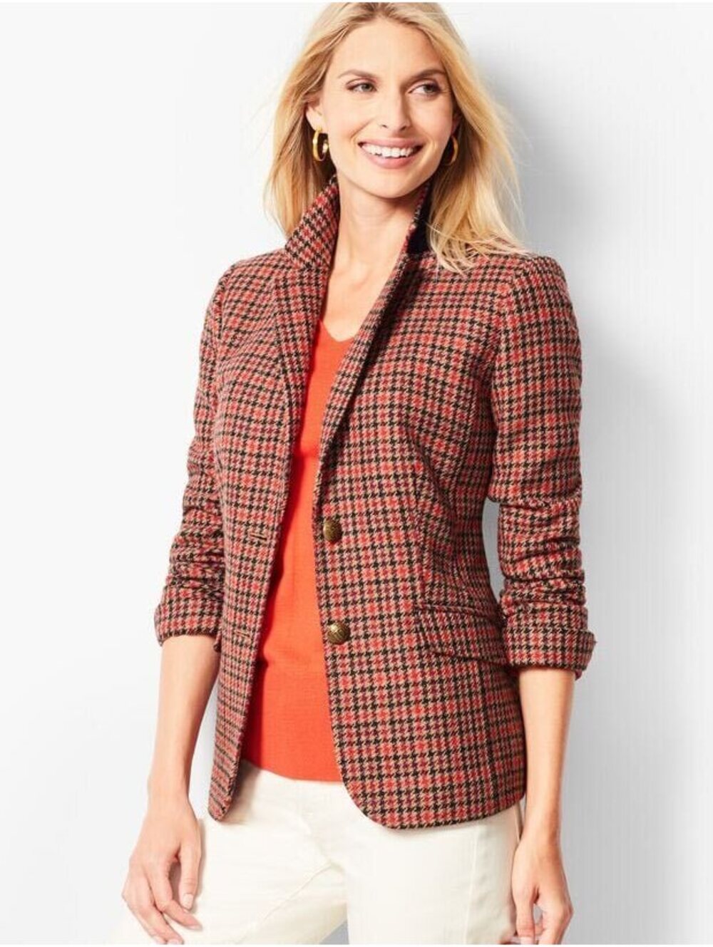 Talbots Shetland Aberdeen Red and Black Wool Blend Blazer Size 12